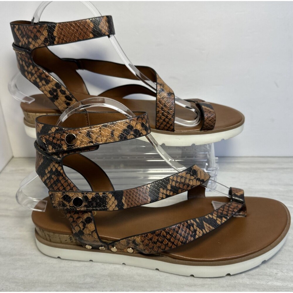 FRANCO SARTO Daven Women Sandals Brown Snake Print Strappy Sz 9.5M